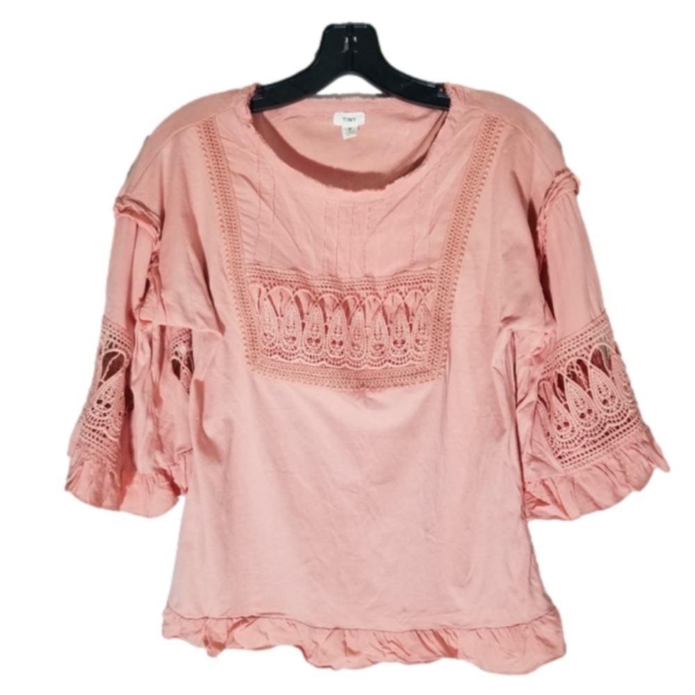 Anthropologie Tiny Ruffle Peasant Boho Crochet Panel Peach Top Size Small